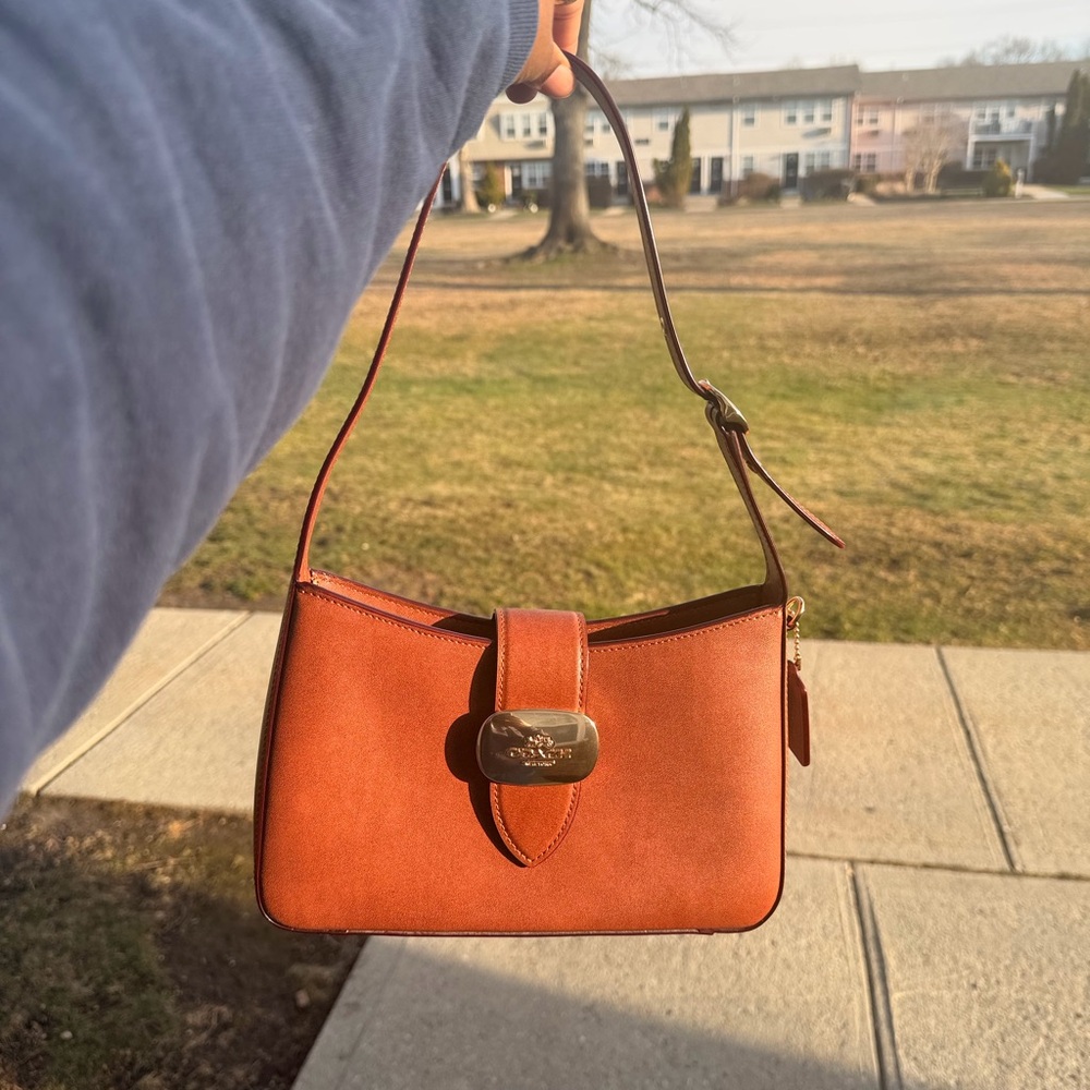 Coach Terracotta Leather Shoulder Bag with Gold-Tone Accent